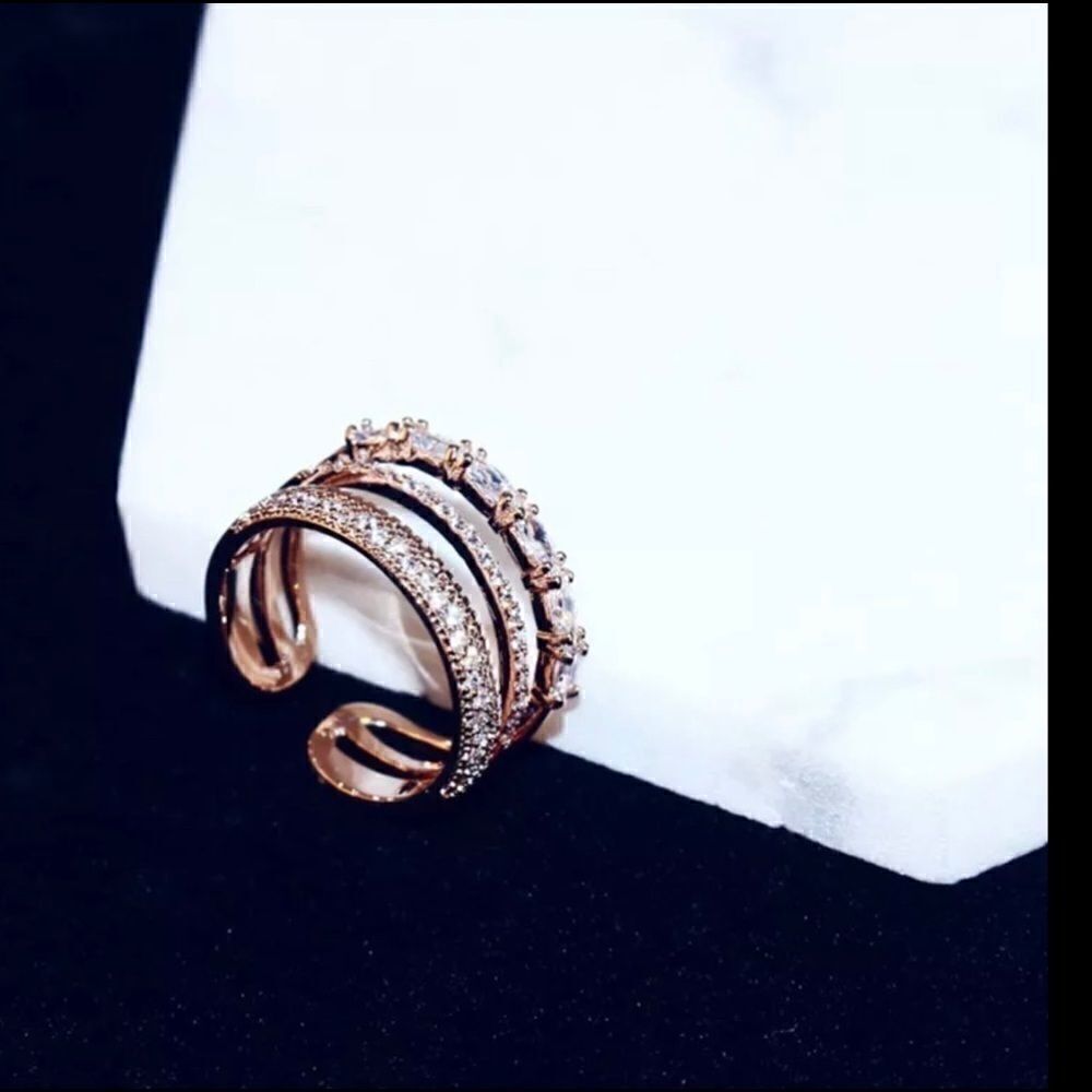 Rose Gold PLATED Triple CZ Diamond Stackable Adjustable Ring - Picture 6 of 7